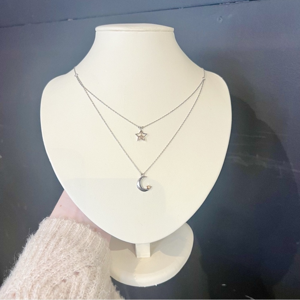 Stainless Steel Star & Moon Layered Necklace - Picture 2 of 4